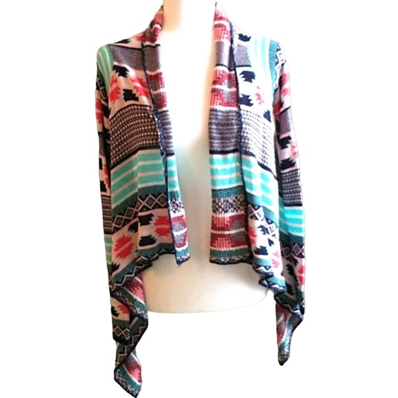 Red Camel Multicolor Long Sleeve Sweater Women's Sz M Southwest Cardigan Open - Picture 3 of 6